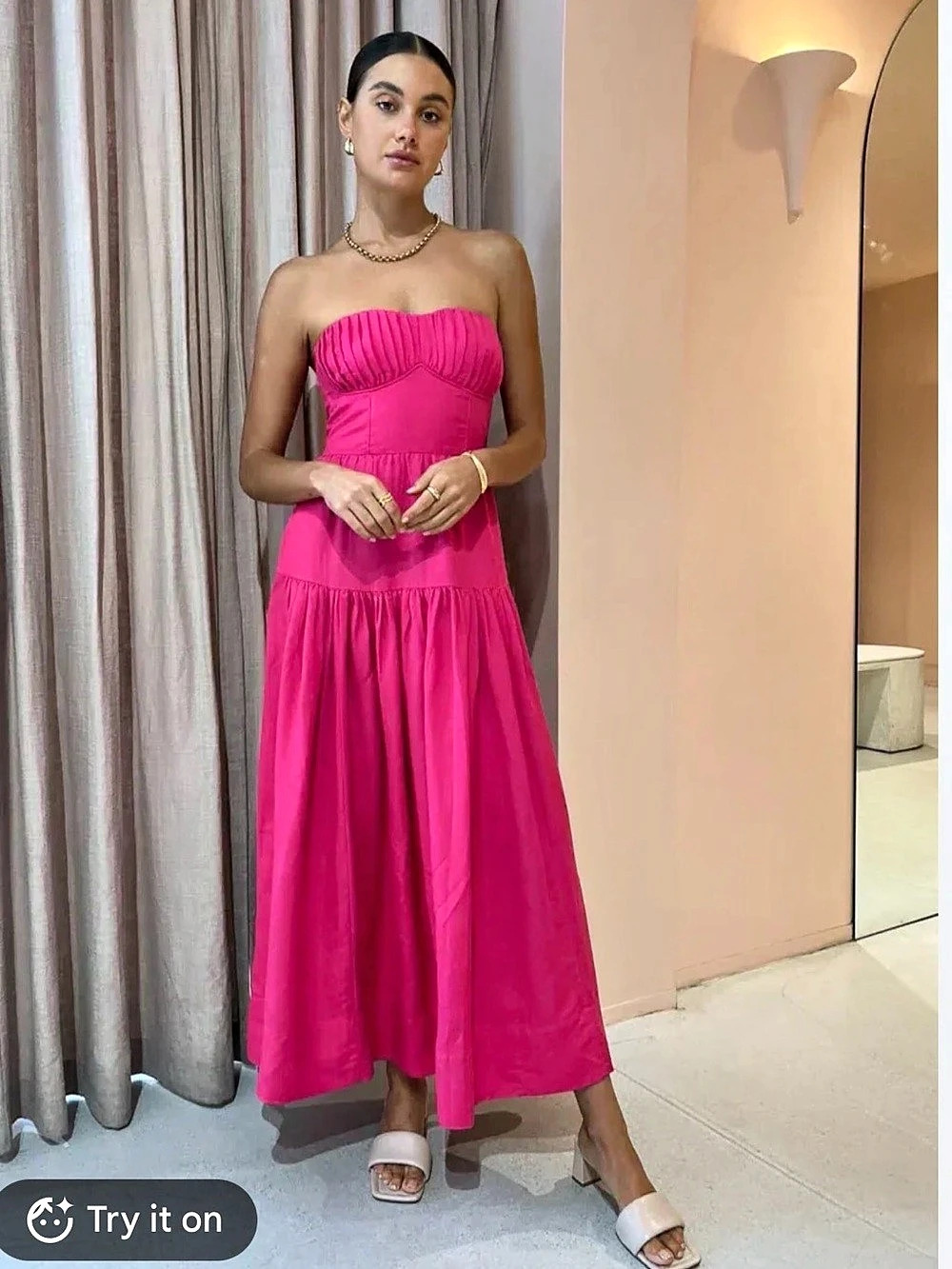 Shona Joy Joanine Strapless Ruched Midi Dress in Azalea Pink /size 6. Like new